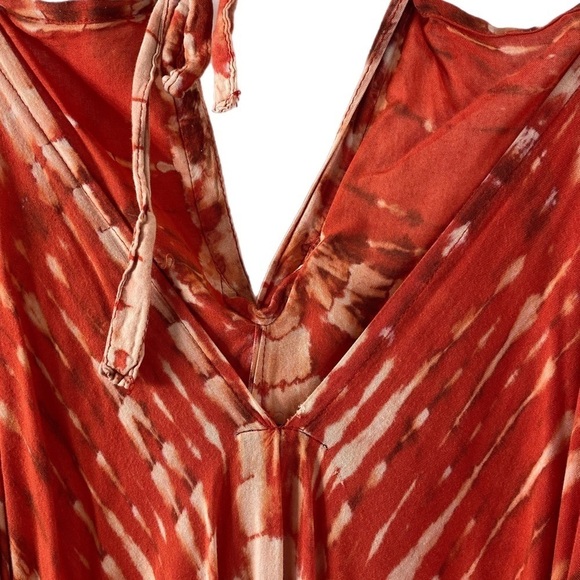 Orange tie dye high low maxi dress for festival with adjustable halter straps - Picture 6 of 7